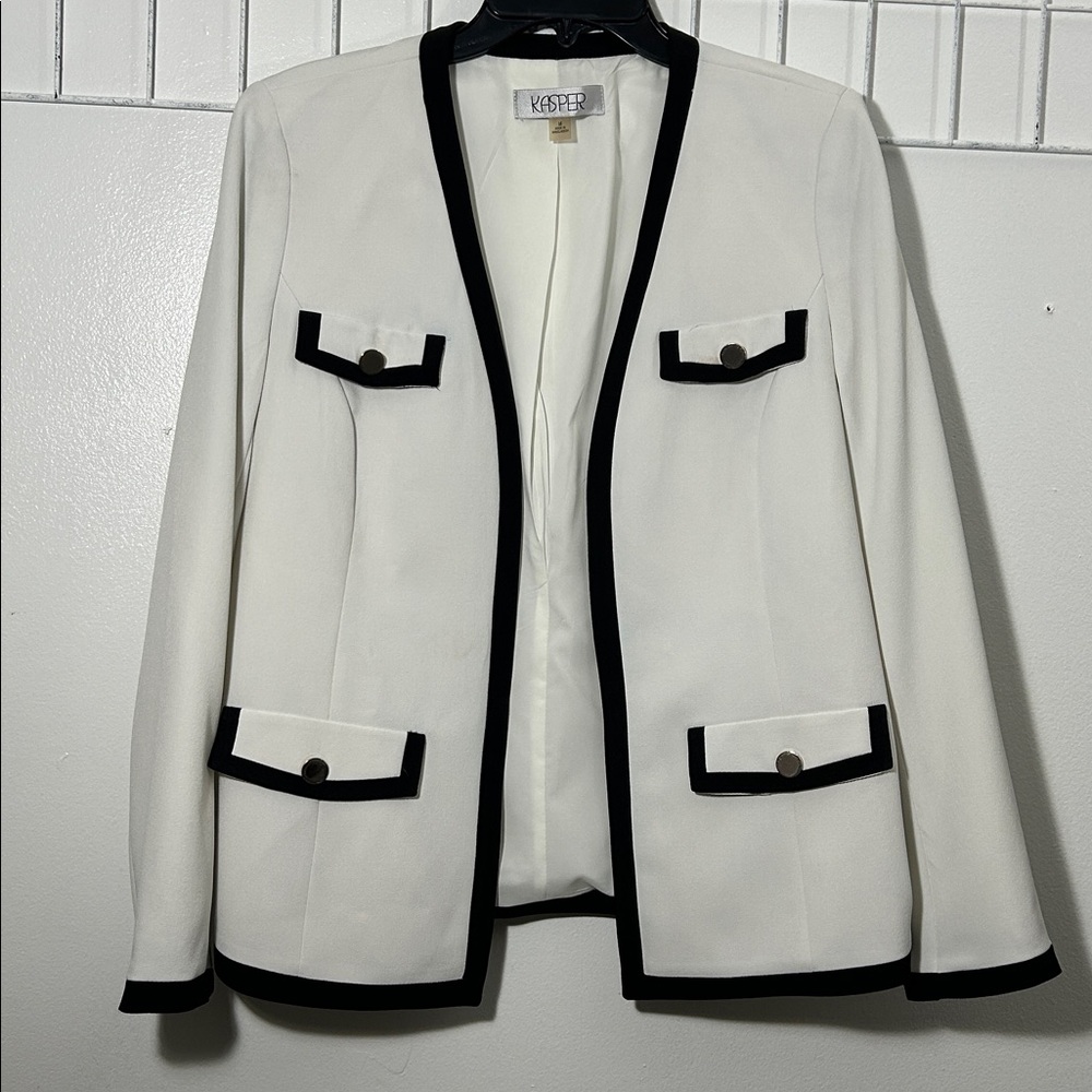 Kasper Women M Long Sleeve Open-Front Business‎ Blazer Jacket Coat 3887 - Picture 2 of 6